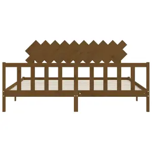 Berkfield Bed Frame with Headboard Honey Brown 200x200 cm Solid Wood