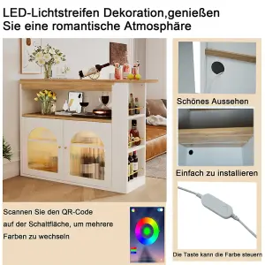 Modern Extendable Kitchen Island Table , Extendable Table with Storage, Bar Bistro Table, Swivel, with 1m LED Strip , White 