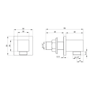 ENKI Black Square Wall Mounted Solid Brass Shower Outlet L10