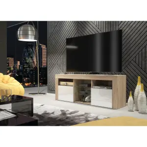 TV Unit 145cm Modern Oak with High Gloss White Doors - Creative Furniture