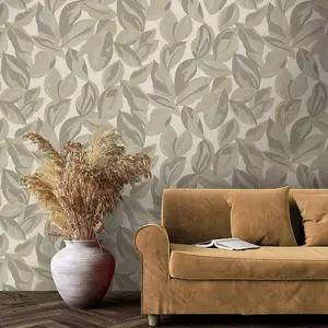 Holden Botanical Abstract Leaf Large Foliage Leaves Beige Wallpaper