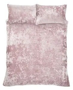 Catherine Lansfield Bedding Crushed Velvet Duvet Cover Set with Pillowcases Blush Pink