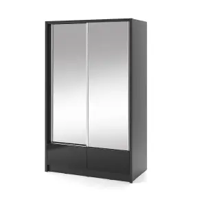 Aria II Mirrored Sliding Two Door Wardrobe 130cm in Black Gloss