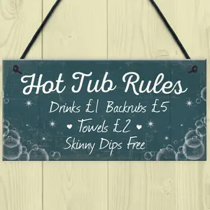 Red Ocean Funny Hot Tub Rules Novelty Hanging Garden Shed Plaque Jacuzzi Pool Funny Gift Sign