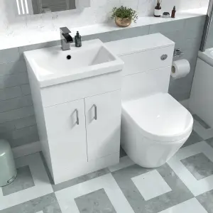 Nes Home Basin Vanity Cabinet, WC Unit White & Rimless Back To Wall Toilet