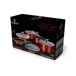 URBNLIVING Height 8.4cm Berlinger Haus 12Pc Red Space Saving Cookware Set Pots Pans Induction Lids Handle