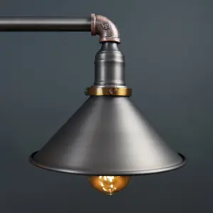 ValueLights Corinthia Retro Style Pewter Brass and Copper Metal 3 Way Over Table Ceiling Light Fitting