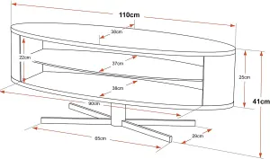 MDA Designs Orbit 1100 Gloss Black TV Stand with Gloss Black Elliptic Sides for Flat Screen TVs up to 55"