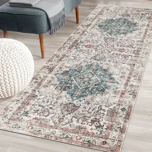 Beige Abstract Bordered Rug For Bedroom, & Living Room, 7mm Thick Stain-Resistant Traditional Rug - 120cm X 160cm