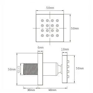 Rose Square Concealed Thermostatic Shower Mixer Set - Ceiling Head & Massage Body Jets