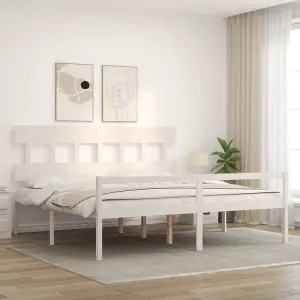 Berkfield Bed Frame with Headboard White Super King Size Solid Wood