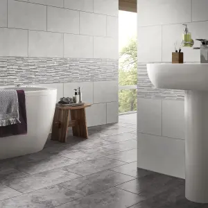 Troy Oscano Grey Matt Stone effect Ceramic Wall Tile Sample