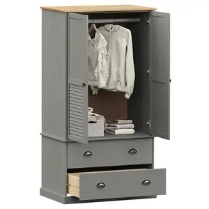 Wardrobe VIGO Grey 90x55x176 cm Solid Wood Pine