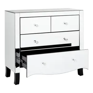 Interiors By Premier Luxurious 4 Drawer Chest, Mirrored Finish Sturdy Chest For Livingroom, Cut Glass Handles Bedroom Chest