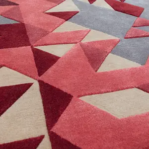 Red Multi Geometric Handmade Modern Optical/ (3D) Rug For Living Room and Bedroom-120cm X 170cm