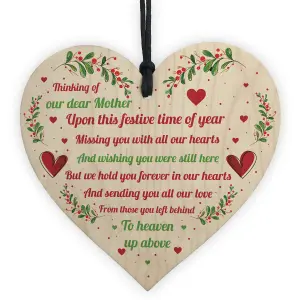 Mum Memorial Christmas Decoration Wooden Hanging Heart In Memory Plaque Gift For Mum