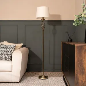 ValueLights Memphis Traditional Antique Brass Twist Floor Lamp with Fabric Lampshade - Bulb Included