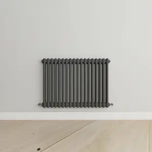 Horizontal Anthracite Double Column Radiator (H) 600mm x (W) 830mm, 3760 BTU.