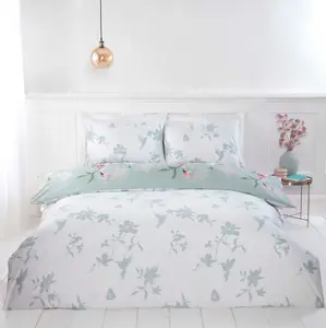 Hummingbird Microfibre Floral Polyester Duvet Set With Pillowcase