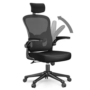 Office Desk Chair with Flip-Up Armrest, Adjustable Headrest and Lumbar Support or Home and Office-Black