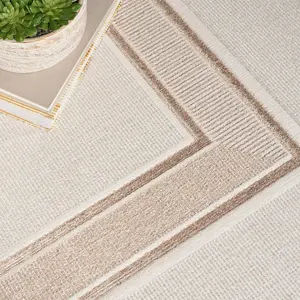 Ivory Cream Bordered-Plain Polyester Modern Soft  Bedroom, LivingRoom Rug - 274cm X 366cm