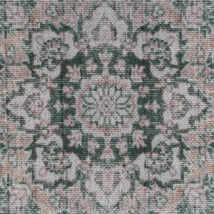 Green Vintage Medallion Anti Slip Washable Runner Rug 60x240cm