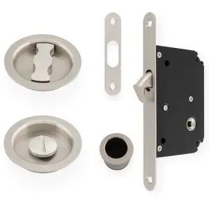 Sliding Pocket Door Lock & Latch Set - Satin Nickel Rounded Forend Finger Pull