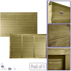 Ultimate Horizontal Tongue & Groove Fence Panel (Pack of 4) Width: 6ft (183cm) x Height: 4ft Interlocking Planks Fully Framed