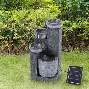 Outdoor Solar Powered 4-Tier Water Fountain Rockery Decor with Warm Light