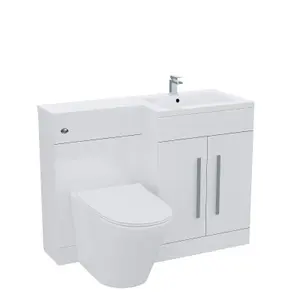 Nes Home Aric 1100mm Right Hand Vanity Sink Unit Back to Wall WC Rimless Toilet Bathroom Suit