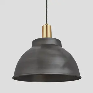 Industville Sleek Dome Pendant, 13 Inch, Pewter, Brass Holder