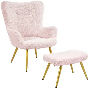 Yaheetech Pink Fabric Accent Armchair and Ottoman Set