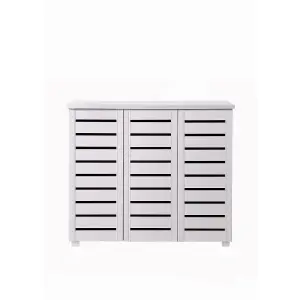 5 Tier Shoe Storage Cabinet 3 Door Cupboard Stand Rack Unit White