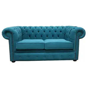 Chesterfield 2 Seater Cantare Teal Blue Fabric Easy Clean Sofa In Classic Style