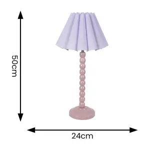 ValueLights Bobbins Painted Rose Table Lamp with Lilac Scallop Tapered Lamp Shade