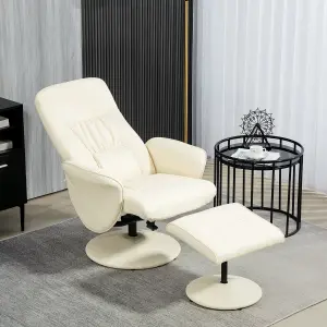 HOMCOM PU Leather Armchair and Footrest Swivel Recliner w/ Ottoman Cream White