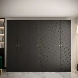 Manhattan IV Modern Black Spacious Hinged Door Wardrobe W3000mm H2370mm D470mm - 6 Doors, 30 Shelves