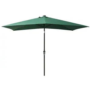 Berkfield Parasol with LEDs and Steel Pole Green 2x3 m