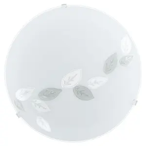 Wall Flush Ceiling Light White Shade Leaf Design Satin Glass Bulb E27 1x60W