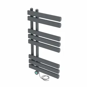 Rinse Bathrooms Designer Electric Thermostatic Heated Towel Rail D Shape Bathroom Radiator Warmer 800x450mm Sand Grey