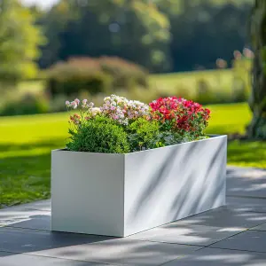 100cm Zinc Galvanised Matte White Trough Planter