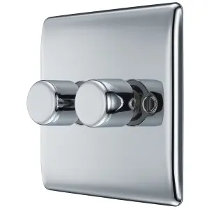 BG Raised slim Silver Chrome effect 2 gang profile Double 200W Dimmer switch