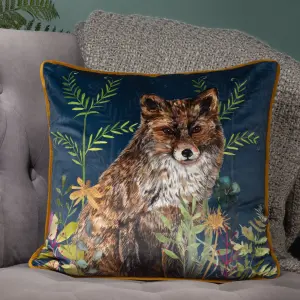 Wylder Willow Fox Digitally Printed Piped Velvet Feather Filled Cushion