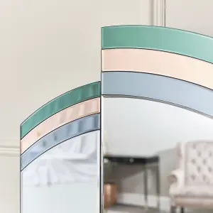 Melody Maison Green, Pink & Blue Glass Art Deco Triple Mirror 74cm x 60cm