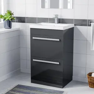 Nes Home Nanuya 500mm Floorstanding 2 Drawer Vanity Basin Unit Anthracite