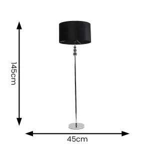 ValueLights Marissa Chrome Stacked Ball Floor Lamp with Black Velvet Shade - LED Bulb Included