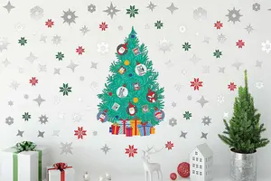 Christmas Tree and Silver Snowflakes Window Stickers Wall Art Home Decorations