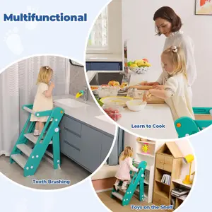 Foldable 2 or 3 Step Stools, Green Large Plastic Sink Step Stool