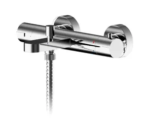 Contemporary Round Wall Mount Thermostatic Bath Shower Mixer Bar Valve Tap - Chrome