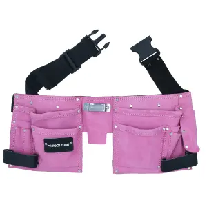 Pink Leather Tool Belt Builders Storage Pouch Ladies Tool Bag Holder 11 Pockets Loops